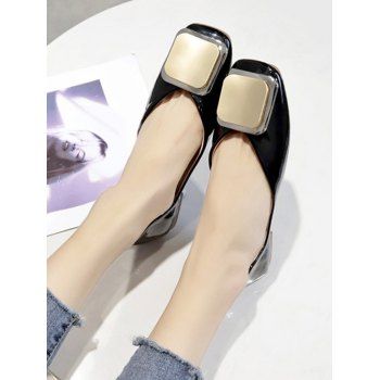 

Slip On Square Embellished Flat Shoes, Black