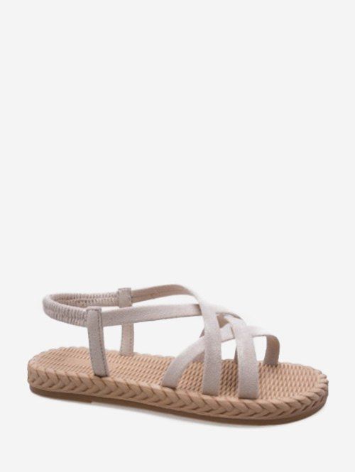Sandales Plates Croisées à Bout Ouvert - Beige EU 38