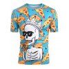 T-shirt Pizza Crâne Squelette Imprimé - Bleu Océan 4XL