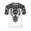 T-shirt Décontracté Tribal et Loup Imprimés à Manches Courtes - multicolor L