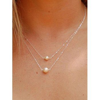 

Double Layer Faux Pearl Chain Necklace, Gold