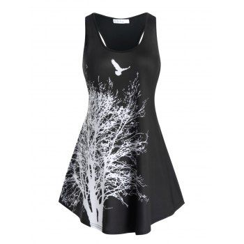 

Plus Size Ombre Tree Print Racerback Tank Top, Black