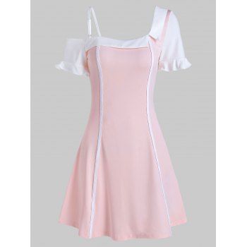

Skew Neck Ruffled Mini A Line Dress, Sakura pink