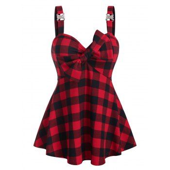 Image of Bowknot Checked Skirted Cami Tank Top