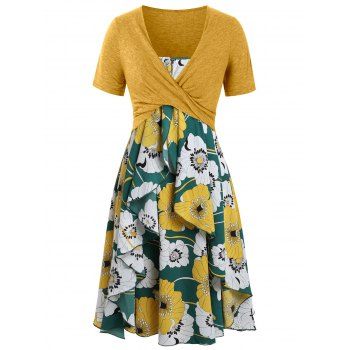 Plus Size Floral Print Layered Cami Dress With Criss Cross Crop Top dresslily imagine noua 2022