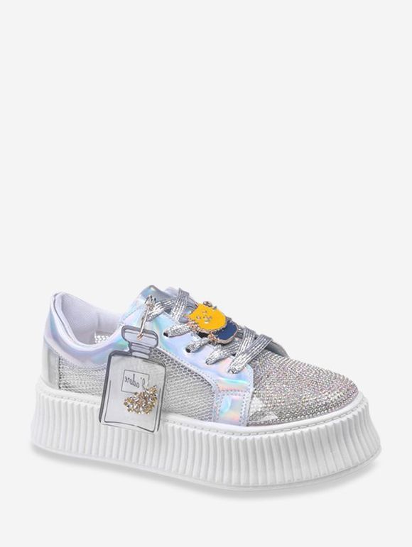 Baskets en Maille avec Strass Design à Lacets - Argent EU 39