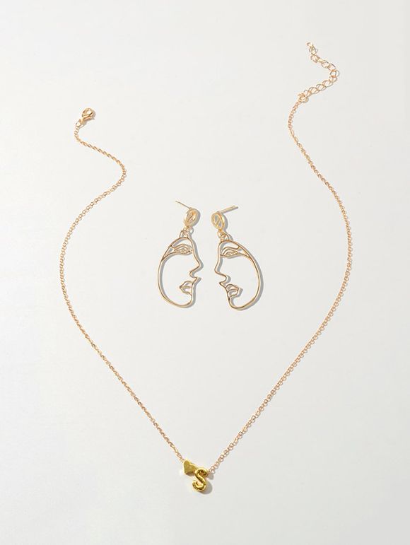 Collier et Boucles d'Oreilles avec Pendentif en Forme de Lettre Dorée - Or 