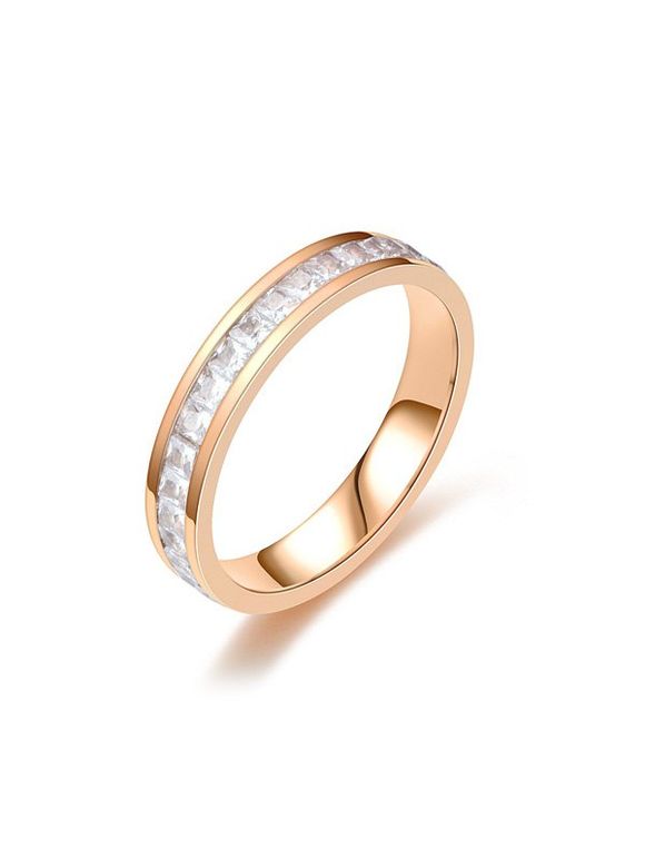 Square Zircon Stainless Steel Rhinestone Couple Ring - ROSE GOLD US 10