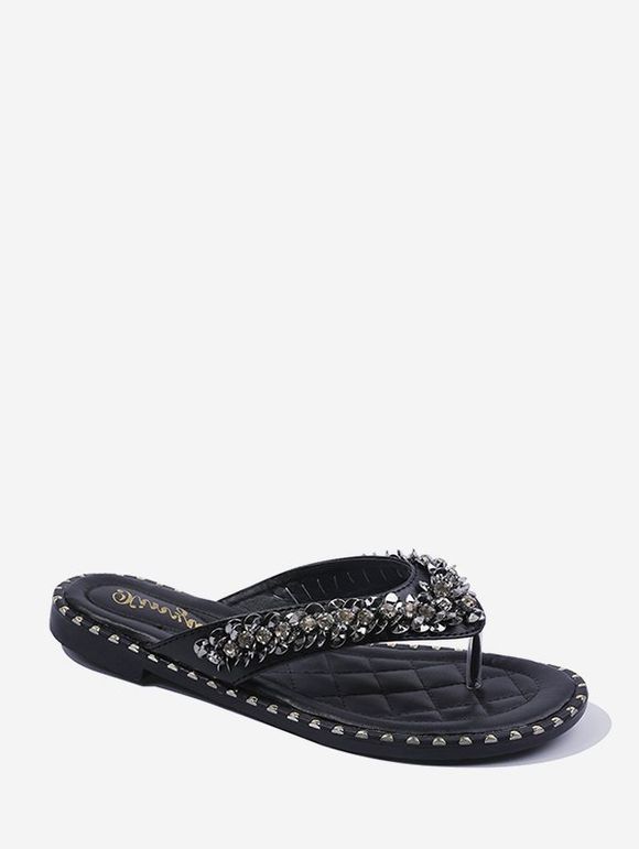 Tongs Plates avec Strass à Paillettes - Noir EU 38