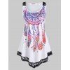 Plus Size Lace Insert Feather Print Tank Top - WHITE 3X