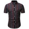 Short Sleeve Stripes Print Button Shirt - RED WINE M