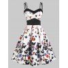 Summer Vacation Butterfly Print Empire Waist Dual Straps A Line Dress - WHITE M