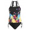 Maillot de Bain Tankini Noué Imprimé Papillon - Noir 2XL