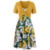 Robe Mi-Longue Superposée Imprimée de Grande Taille avec Haut Court Croisé - Jaune d'Abeille 4X