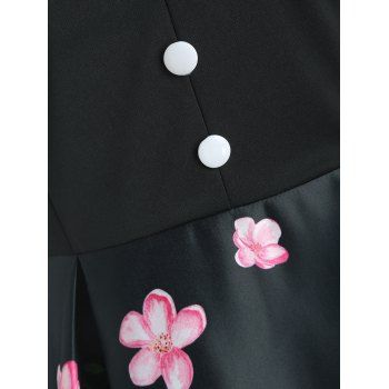 Vacation Flower Cherry Print Polka Dot Mock Button High Low Dress