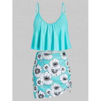 

Plus Size Ruffled Cinched Floral Print Three Piece Swimsuit, Celeste