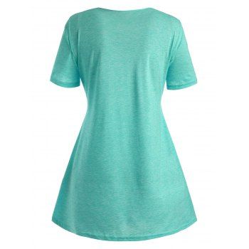 

Plus Size Lace Insert Mock Button T-shirt, Medium turquoise