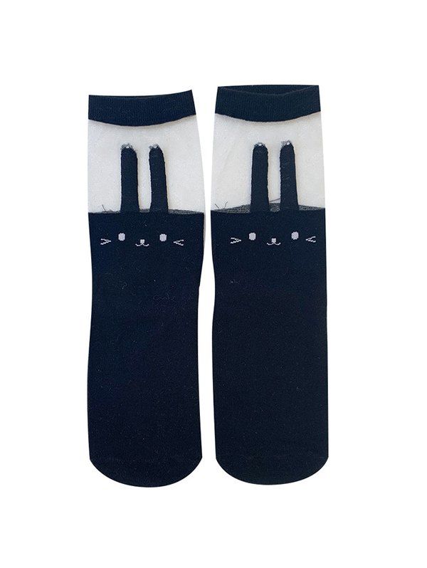 

Cartoon Rabbit Pattern Transparent Breathable Absorbent Socks, Black