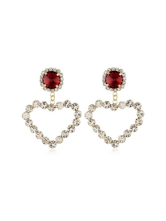 Boucles d'Oreilles Pendantes Cœur Evidées en Strass - Or 