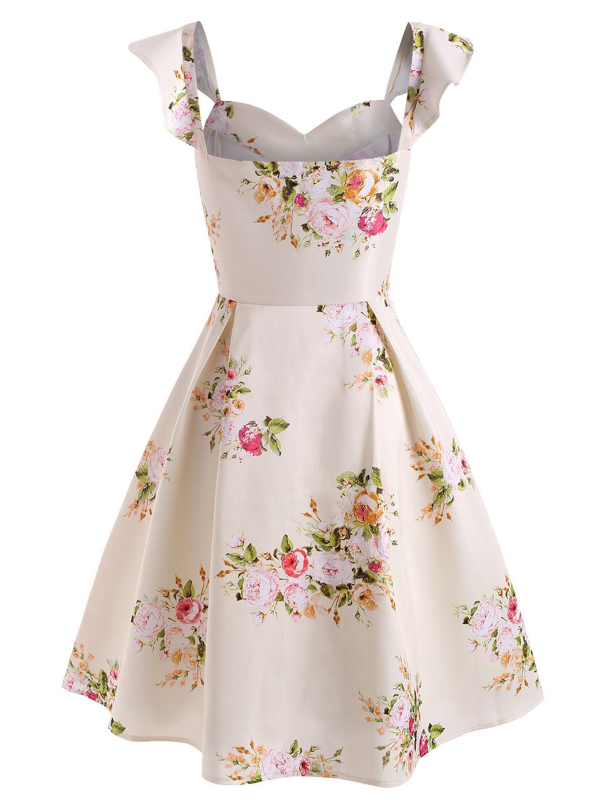 [28% OFF] 2020 Flower Print Ruffle Sweetheart Dress In CREAM | DressLily