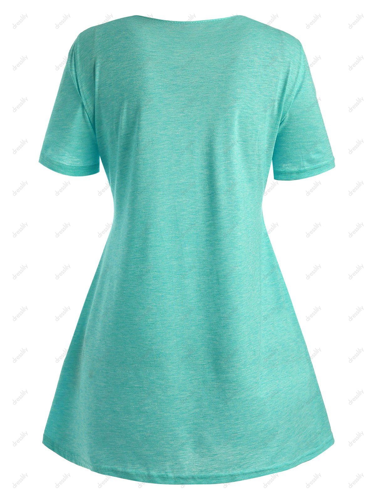 Download 53% OFF 2020 Plus Size Lace Insert Mock Button T-shirt In MEDIUM TURQUOISE | DressLily