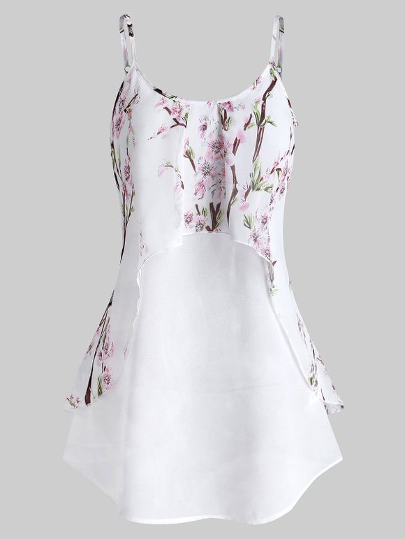Haut Camisole en Mousseline de Soie à Imprimé Floral - Blanc XL