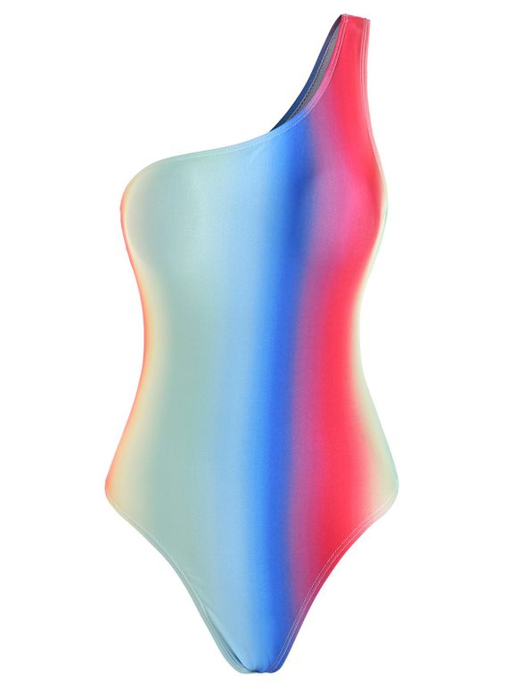Maillot de Bain Épaule Dénudée Couleur Arc-En-Ciel Une-Pièce - multicolor A XL