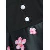 Robe Haute Basse Cerise Fleur Imprimée Boutonnée de Vacance - Noir L