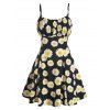 Vacation Sunflower Print Sundress Ruched Summer Cami A Line Dress - BLACK L