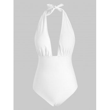 

Halter Tie Low Cut Backless One-piece Swimsuit, Milk white