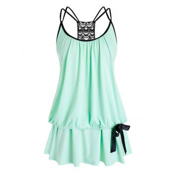 

Plus Size Lace Crochet Strappy Layered Tank Top, Mint green