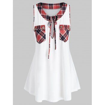 

Plus Size Keyhole Plaid Swing Tank Top, White