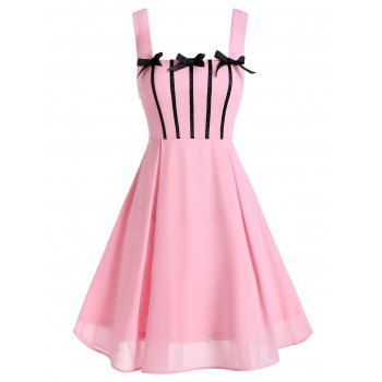 

Sleeveless Bow Detail Flare Chiffon Dress, Pig pink