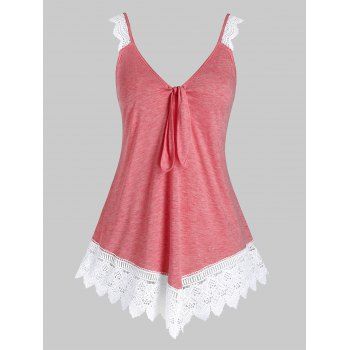 

Plus Size V Neck Lace Panel Tank Top, Pink