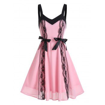 Image of Floral Lace Colorblock A Line Dress
