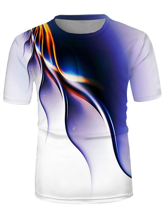 T-shirt Ligne Abstraite Imprimée Manches Courtes à Col Rond - multicolor A M