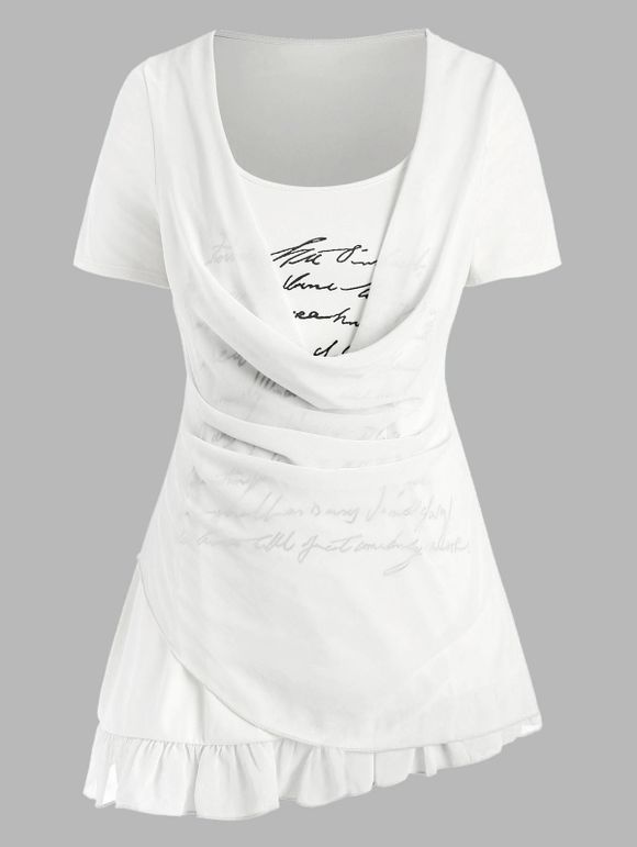 T-shirt Graphique Superposé Lettre Imprimée Grande Taille - Blanc 5X