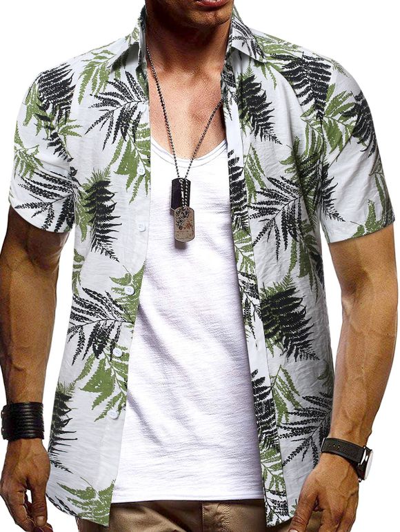 Chemise Hawaiienne Feuille Imprimée à Manches Courtes - multicolor XL