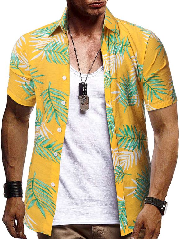Chemise Hawaiienne Feuille Imprimée avec Boutons - multicolor S