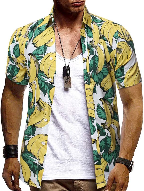 Chemise Hawaïenne Banane Imprimé à Manches Courtes - multicolor M