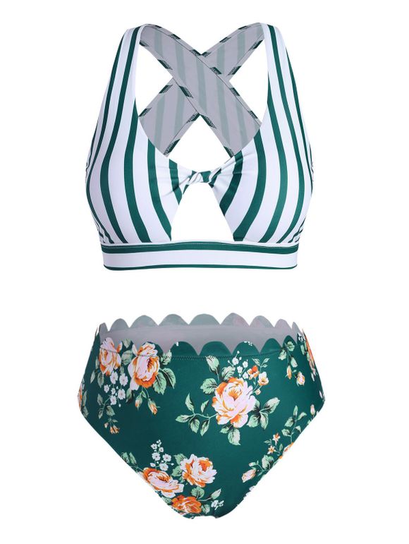 Maillot de Bain Bikini Floral Rayé Découpé Grande Taille - multicolor A 5X