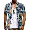 Colorful Leaves Print Casual Short Sleeve Shirt - multicolor 2XL