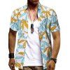 Chemise Boutonnée Feuille Imprimée en Couleur Contrastée à Manches Courtes - multicolor S