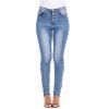 High Waisted Button Fly Skinny Jeans - DENIM BLUE L