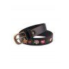 Ceinture Fleurie Brodée en Cuir PU - Noir 