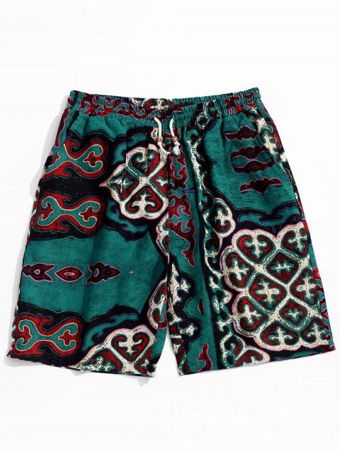 Retro Geometry Pattern Drawstring Casual Shorts