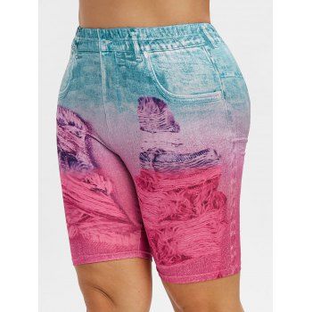 

Plus Size Ombre 3D Jean Print Shorts, Hot pink