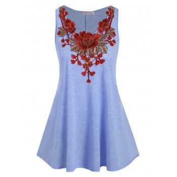 Women Floral Applique Plus Size Tank Top Clothing Online 2x Light blue