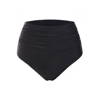

Ruched High Waisted Bikini Bottom, Black