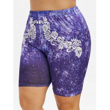

Plus Size Tie Dye 3D Jean Print Shorts, Purple flower